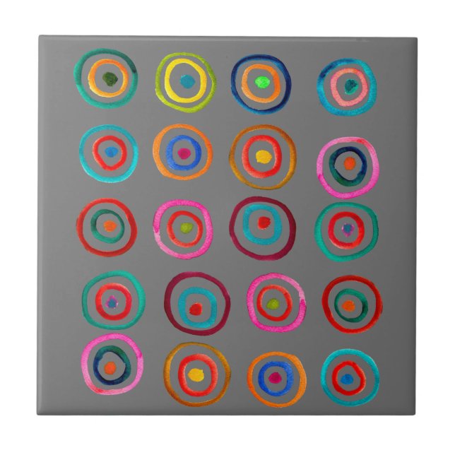 Cute colorful rainbow circles whimsical ceramic tile (Front)