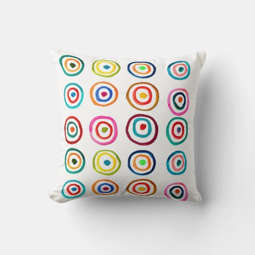Cute colorful rainbow circles whimsical throw pillow