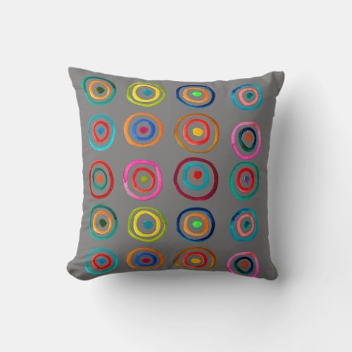 Cute colorful rainbow circles whimsical throw pillow