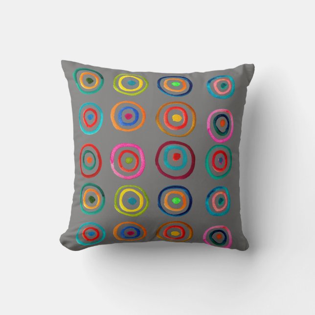 Cute colorful rainbow circles whimsical throw pillow (Front)