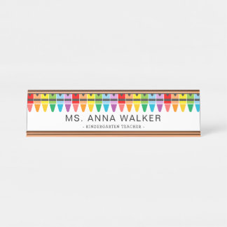 Cute Colorful Rainbow Crayons Kindergarten Teacher Desk Name Plate