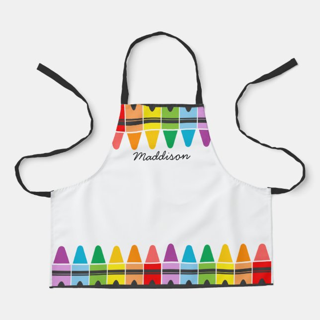 Cute Colorful Rainbow Crayons Personalized Kids Apron (Front)