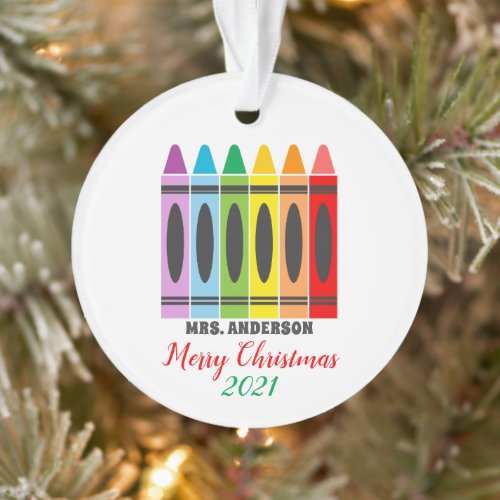 Cute Colorful Rainbow Crayons Teacher Personalized Ornament