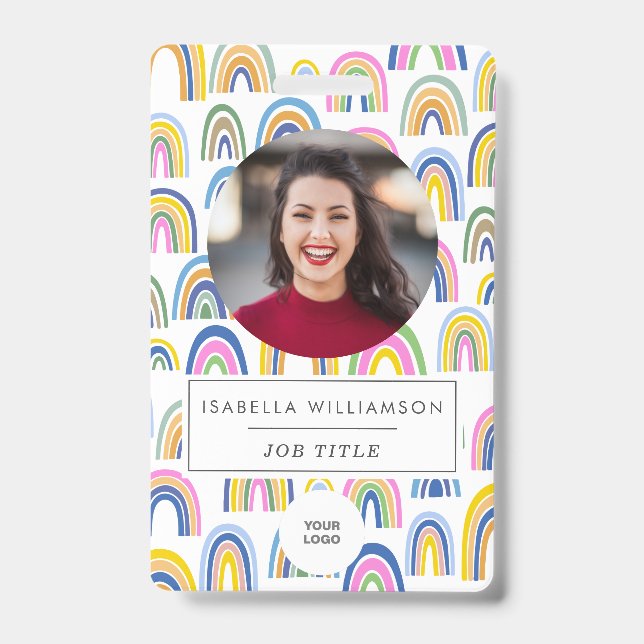 Cute Colorful Rainbow Employee Photo ID  Badge (Front)