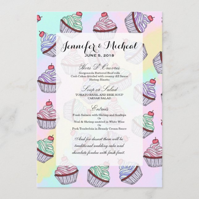 Cute Colorful Rainbow Foodie Cherry Cupcakes Menu (Front)