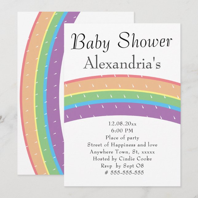 Cute Colorful Rainbow Gender Neutral Baby Invitation (Front/Back)
