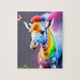 Cute Colorful Rainbow Giraffe And Butterflie Jigsaw Puzzle