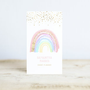 Cute Colorful Rainbow & Gold Heart Confetti Business Card