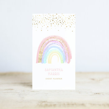 Cute Colorful Rainbow & Gold Heart Confetti Business Card by SmokeyOaky at Zazzle