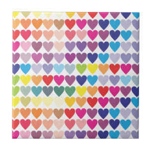 Cute Colorful Rainbow Heart Pattern Ceramic Tile