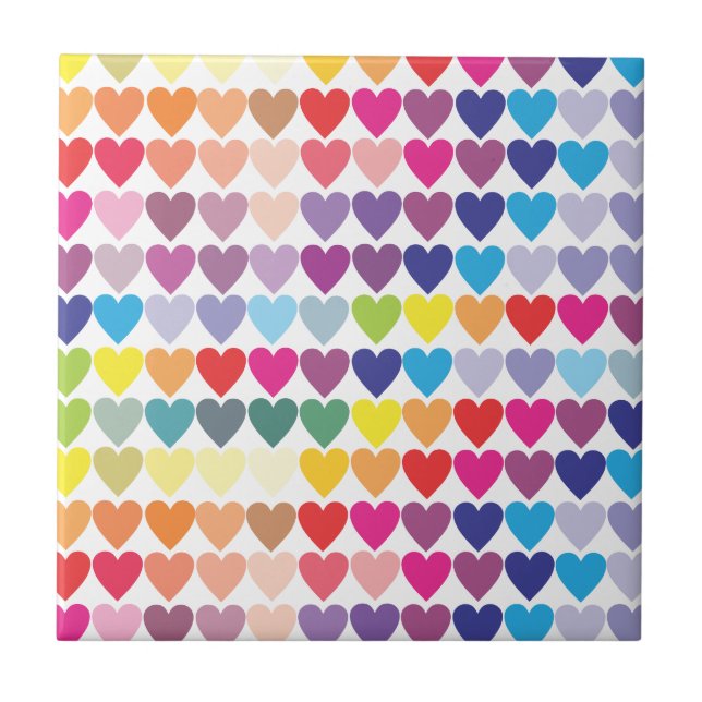 Cute Colorful Rainbow Heart Pattern Ceramic Tile (Front)