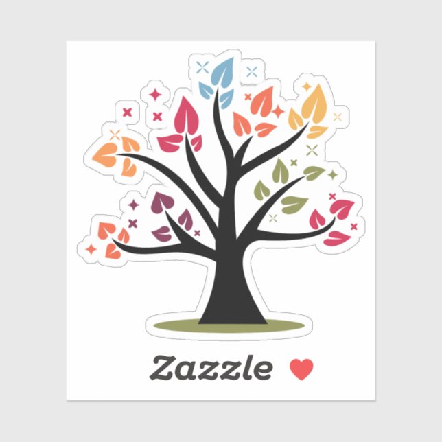 Cute Colorful Rainbow Heart Tree Sticker (Sheet)
