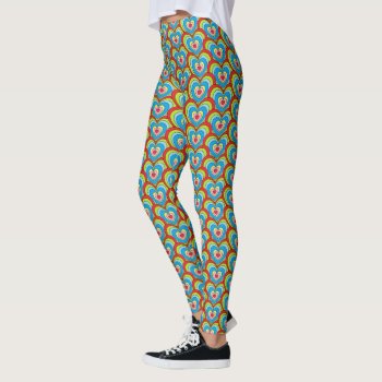 Cute Colorful Rainbow Hearts Pattern Leggings by HappyGabby at Zazzle