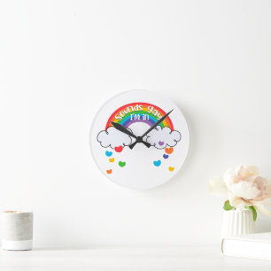 Cute Colorful Rainbow Hearts Sounds Gay I'm In Round Clock