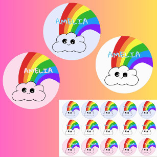 Cute Colorful Rainbow Kawaii Cloud Name Kids' Labels