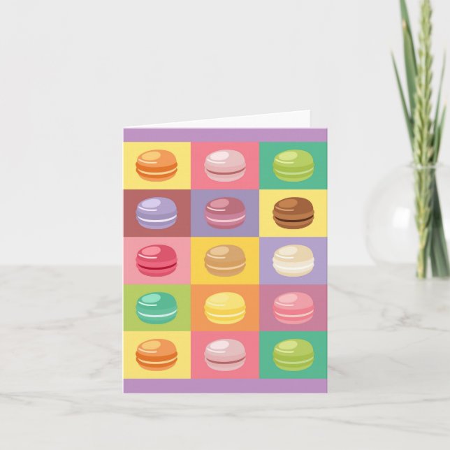 Cute Colorful Rainbow Macarons Pop Art Note Card (Front)