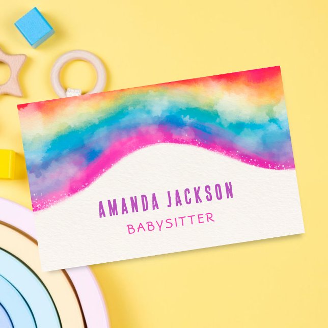 Cute Colorful Rainbow Nanny Daycare Babysitting  Business Card (Creator Uploaded)