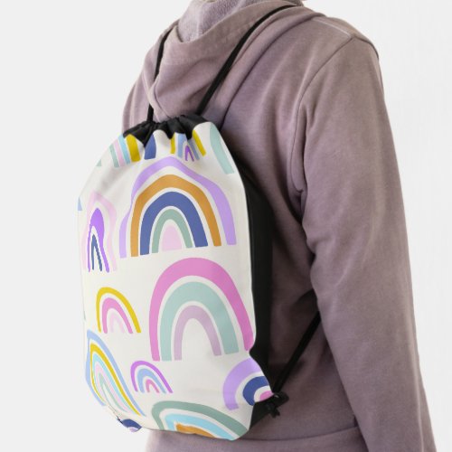 Cute Colorful Rainbow Pattern in Bright Pastels Drawstring Bag