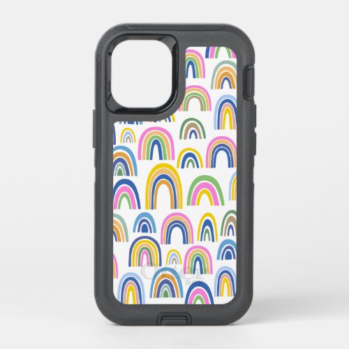 Cute Colorful Rainbow Pattern in Pink and Yellow  OtterBox Defender iPhone 12 Mini Case