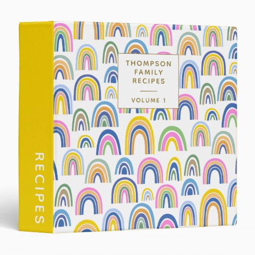 Cute Colorful Rainbow Pattern Personalized Recipe 3 Ring Binder