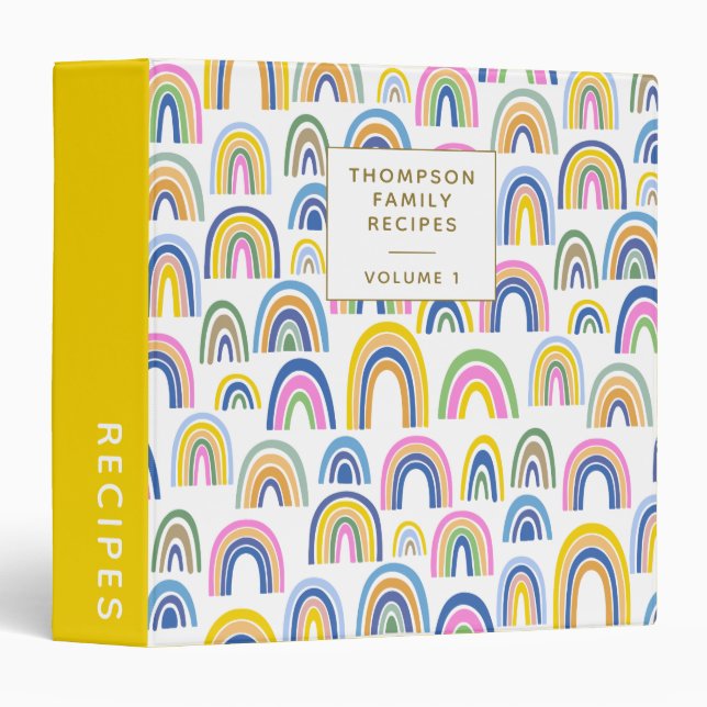 Cute Colorful Rainbow Pattern Personalized Recipe 3 Ring Binder (Front/Spine)