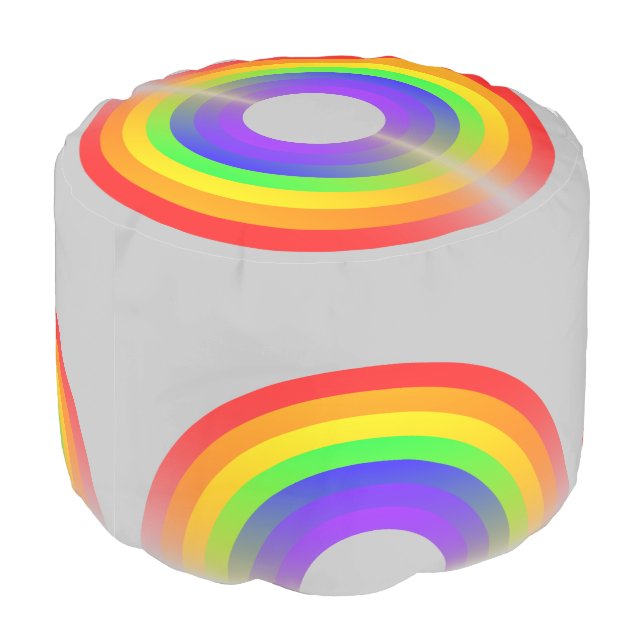 Cute Colorful Rainbow Round Pouf (Angled Back)