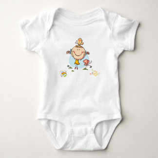 Cute Colorful Rainbow Stick Figure Bird Butterfly Baby Bodysuit