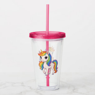Cute, Colorful Rainbow unicorn Acrylic Tumbler