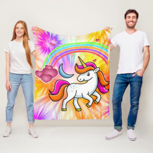 Cute, Colorful Rainbow, Unicorn, Fireworks Fleece Blanket