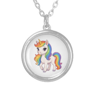 Cute, Colorful Rainbow unicorn Silver Plated Necklace