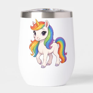 Cute, Colorful Rainbow unicorn Thermal Wine Tumbler