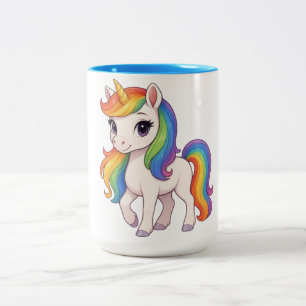 Cute, Colorful Rainbow unicorn Two-Tone Coffee Mug