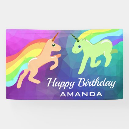 Cute Colorful Rainbow Unicorns Birthday Party Banner