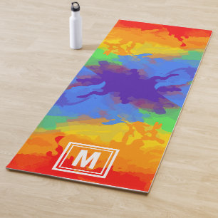 Cute Colorful Rainbow Watercolor Abstract Mongram Yoga Mat