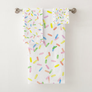 Cute colorful rainbow watercolor sprinkles fun bath towel set