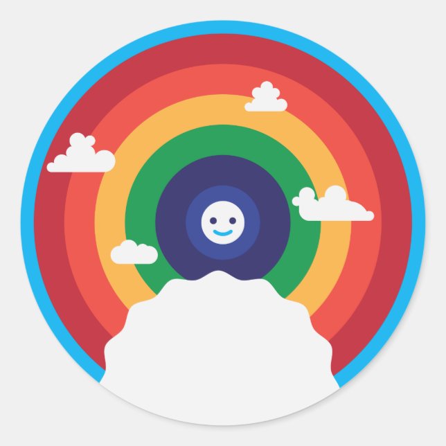Cute Colorful Rainbow with Happy sun Classic Round Sticker (Front)