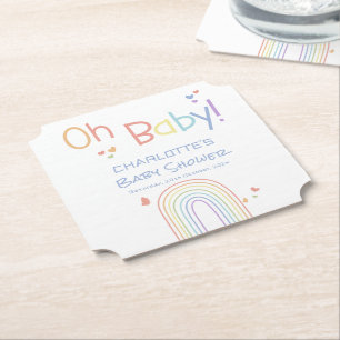 Cute Colorful Rainbow with Hearts Baby Shower Paper Coaster