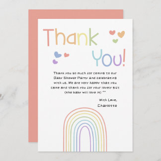 Cute Colorful Rainbow with Hearts Baby Shower Thank You Card