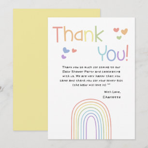 Cute Colorful Rainbow with Hearts Baby Shower Thank You Card