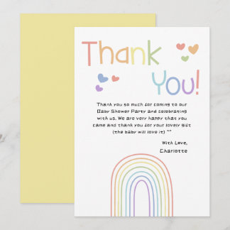 Cute Colorful Rainbow with Hearts Baby Shower Thank You Card