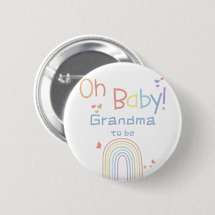 Cute Colorful Rainbow with Hearts Grandma-to-be Button