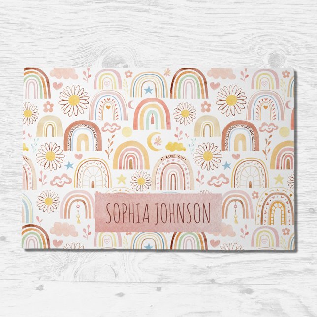 Cute Colorful Rainbows and Daisy Flowers Abstract Doormat (In situ)