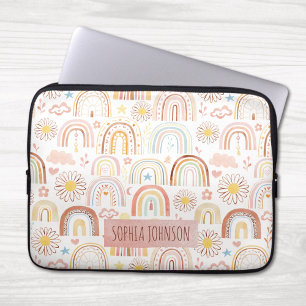 Cute Colorful Rainbows and Daisy Flowers Abstract Laptop Sleeve