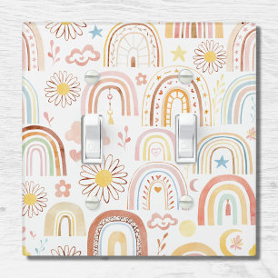 Cute Colorful Rainbows and Daisy Flowers Abstract Light Switch Cover