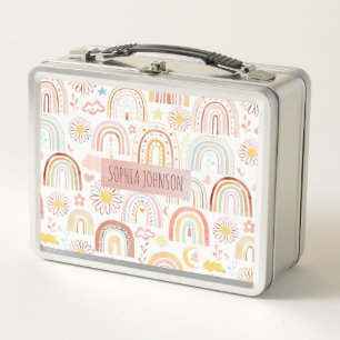 Cute Colorful Rainbows and Daisy Flowers Abstract Metal Lunch Box