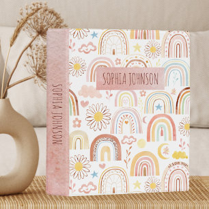 Cute Colorful Rainbows and Daisy Flowers Abstract Mini Binder
