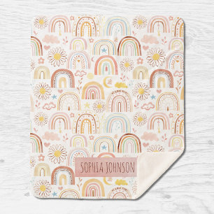 Cute Colorful Rainbows and Daisy Flowers Abstract Sherpa Blanket