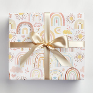 Cute Colorful Rainbows and Daisy Flowers Abstract Wrapping Paper Sheets