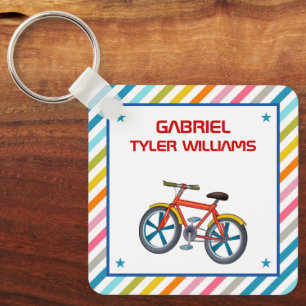 Cute Colorful Red Bicycle Kids Name Keychain