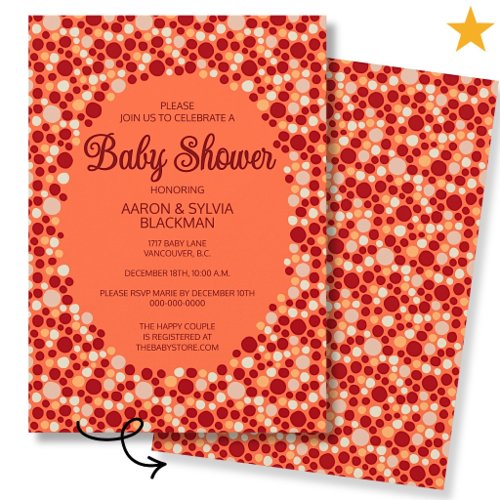 Cute Colorful Red Coral Abstract Dots Baby Shower Invitation